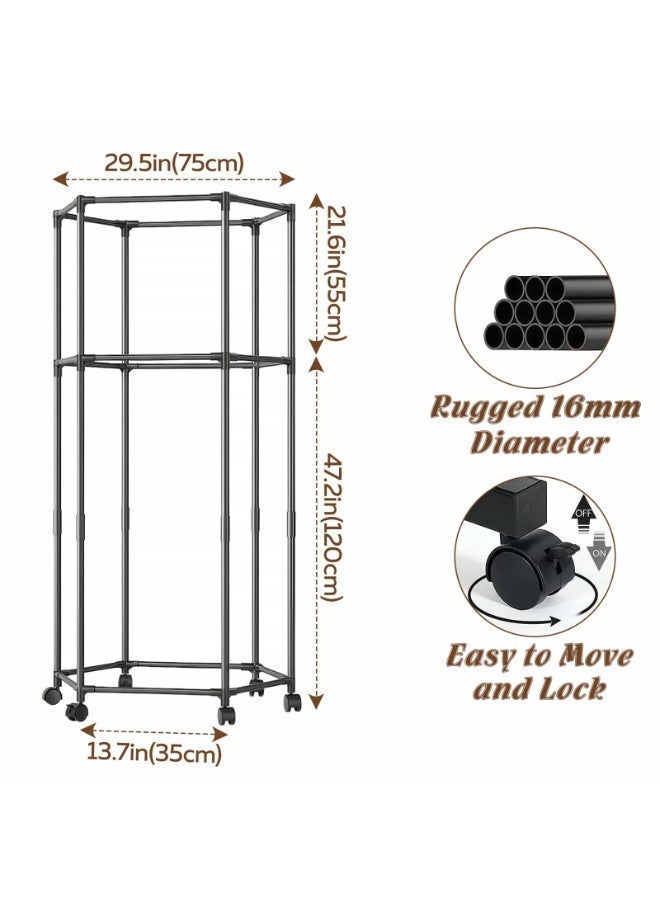 أديلي علاقة ملابس بعجلات بطبقتين، رف ملابس محمول لتعليق الملابس، تصميم سداسي متين متعدد الاستخدام لغرفة النوم وغرفة المعيشة - Image 3